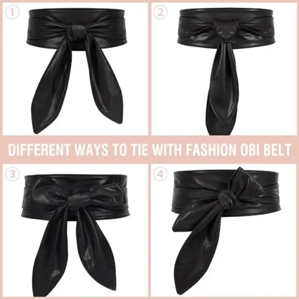 Black Knot Decor Wide Wrap Around Obi Corset Black Belt SIZE L-XL NEW